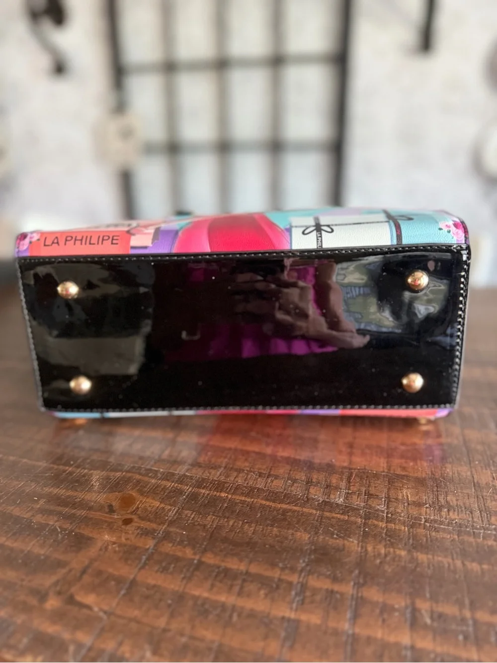 La Philipe MiamiPurple Graphic Satchel with Top Handles